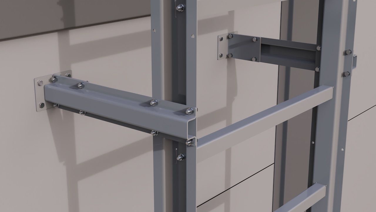 Лестница пожарная Fachmann П1-1 с площадкой 820x940 L=1050 ГОСТ 53254-2009 RAL - Fachmann